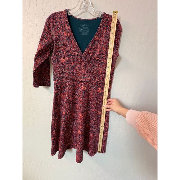 Patagonia Margot‎ Floral V-Neck Faux Wrap Dress Coral Pink Navy 3/4 Sleeve Sz S - Picture 6 of 8